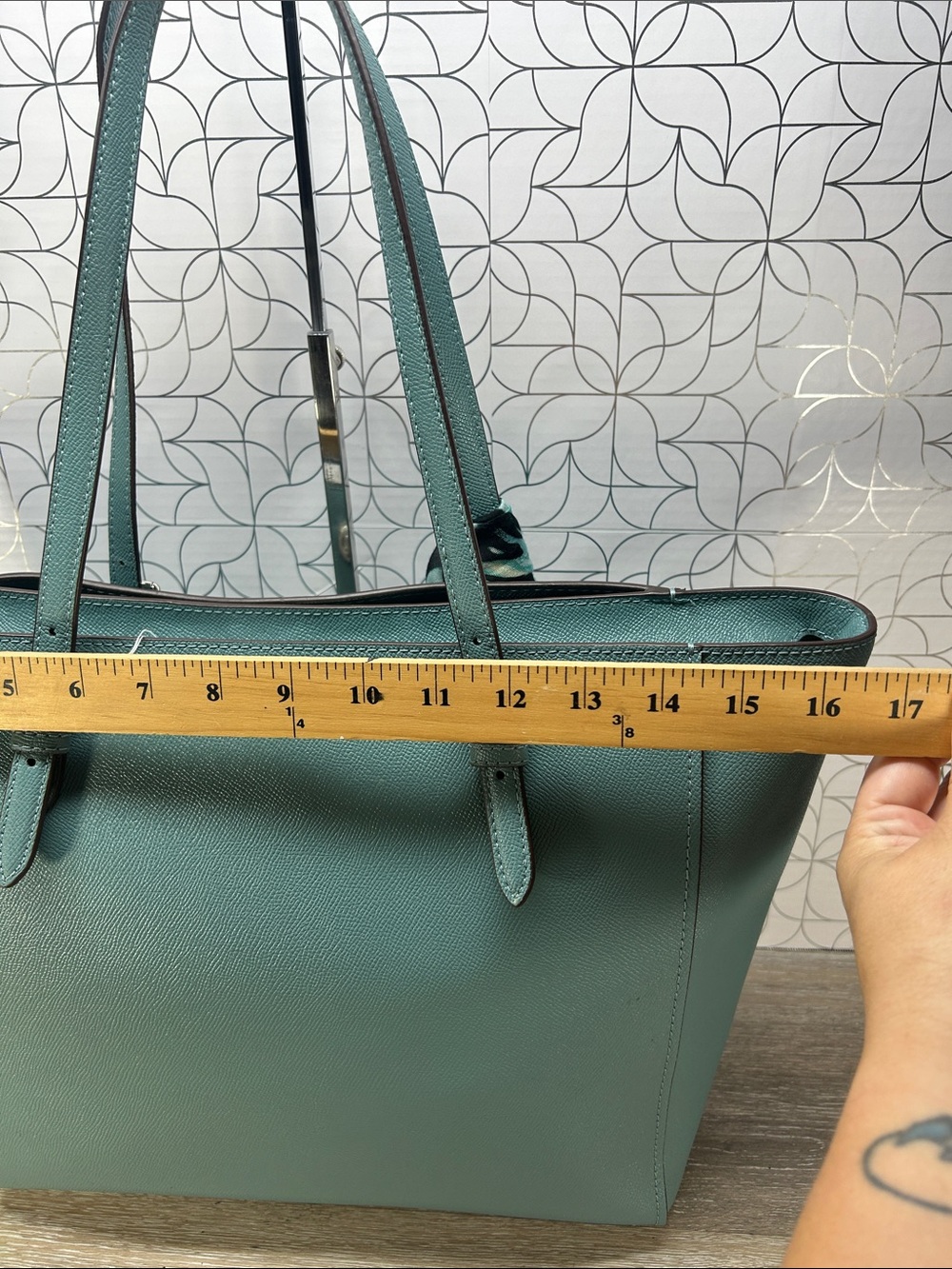 3674 Coach Teal Leather large Tote Bag 267023674 - Picture 10 of 15